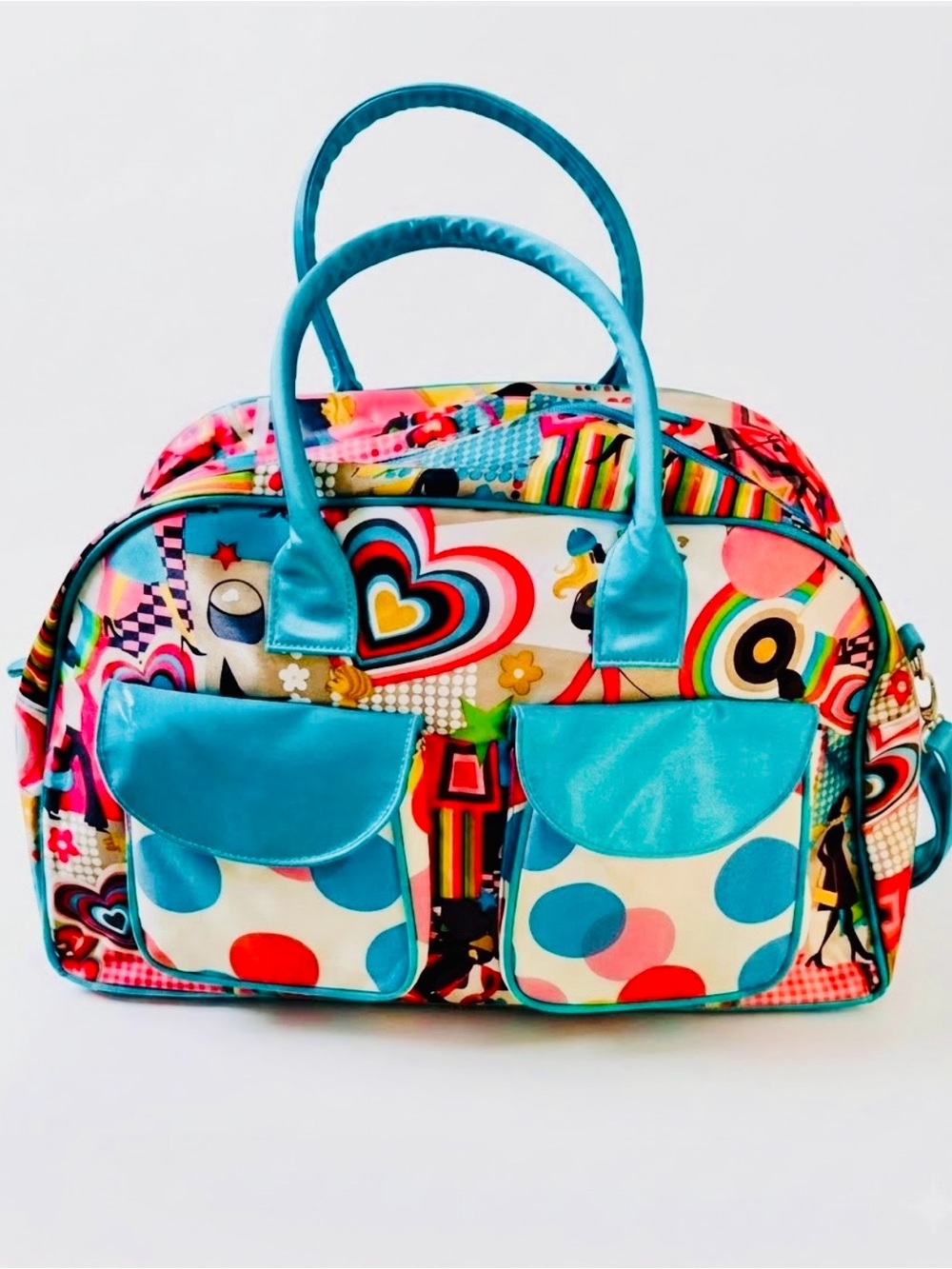 Home Interiors Colorful Teal Bag for Travel, Gym orWeekender Retro Pattern